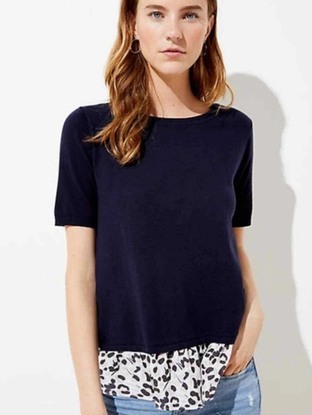 💎 LOFT Cross Back Short Sleeve Layered Sweater Size Extra Small